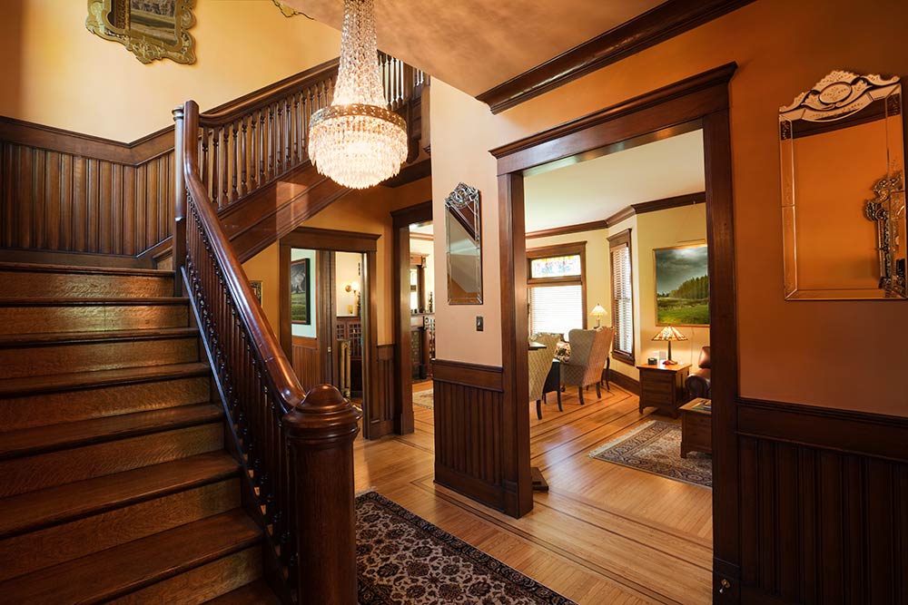 Home interior with hardwood trim.